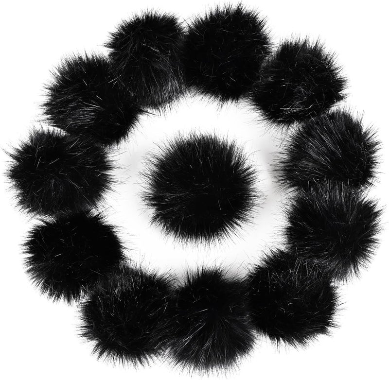 Daieeparty Daieparty 12Pcs Black Faux Fur Pom Pom Balls,Fluffy Pompom Balls with Elastic Loop Ball Detachable Knitting Accessories for Knitting Hats Beanies Shoes,Scarves,Glove - Image 1